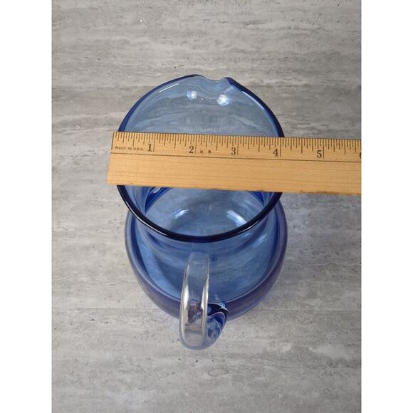 Glass Pitcher Jug Cobalt Blue‎ Clear Handle - Picture 7 of 8